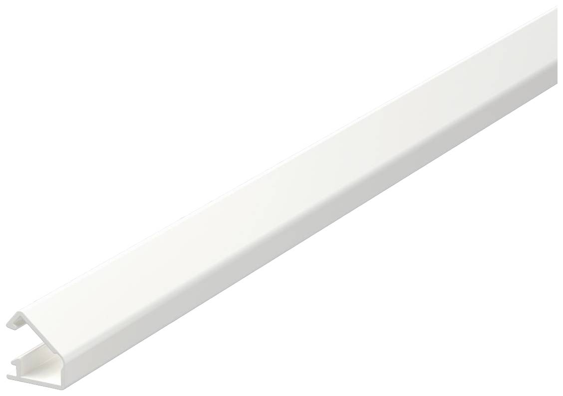 Ein weißer Kabelkanal, rechteckig und länglich, wird in einem leichten Winkel gezeigt.