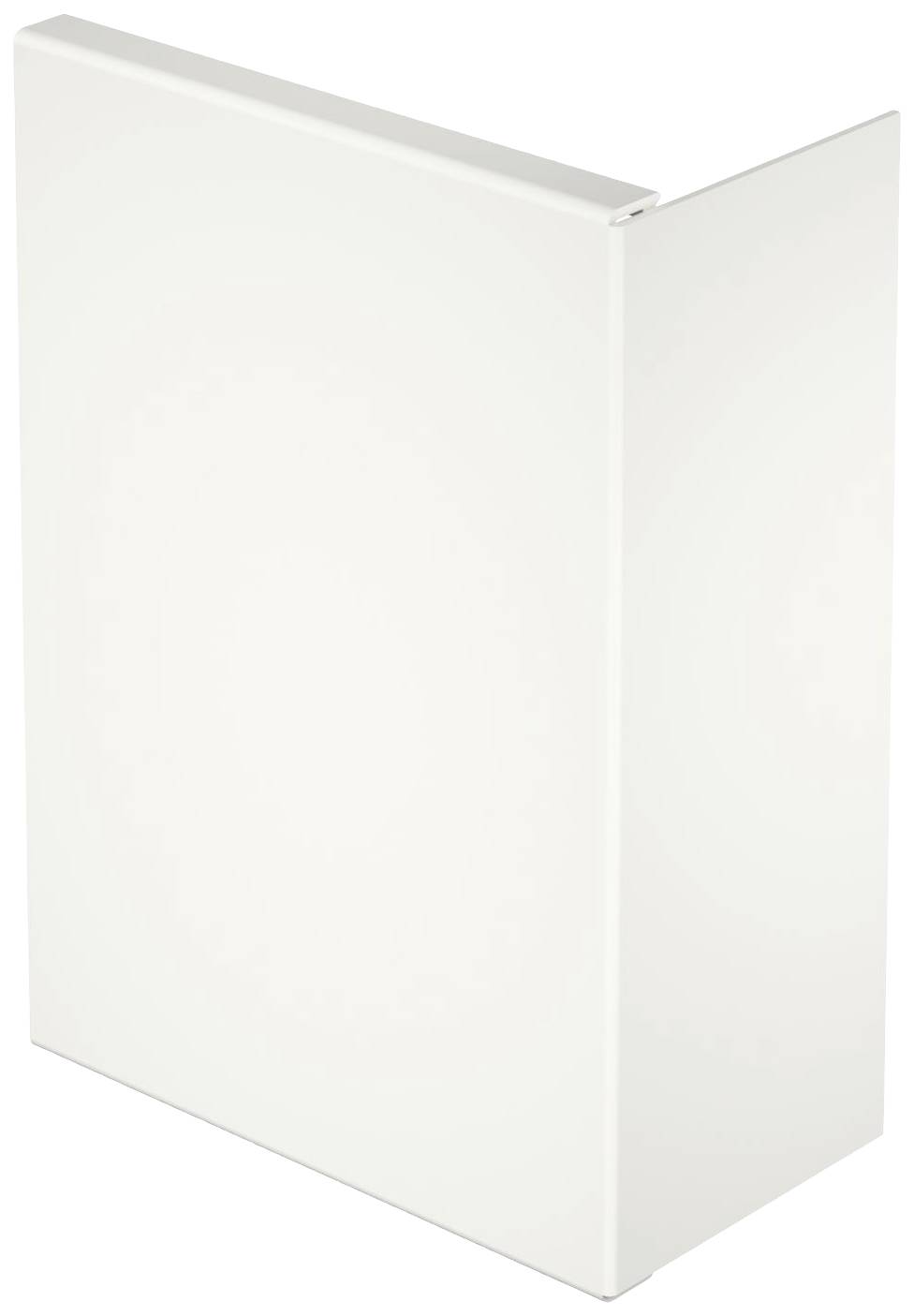 Weiße rechteckige Box oder Gehäuse mit schlichtem Design, steht aufrecht.