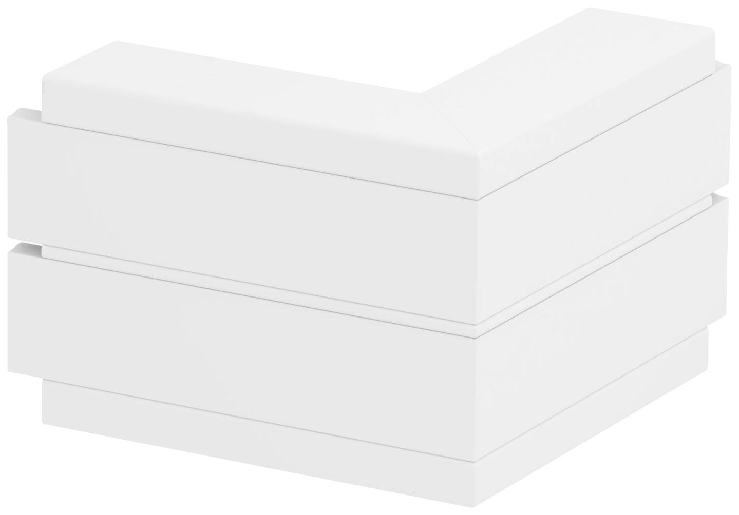 Weiße rechteckige Struktur in L-Form, bestehend aus zwei Ebenen, möglicherweise aus Kunststoff oder ähnlichem Material.