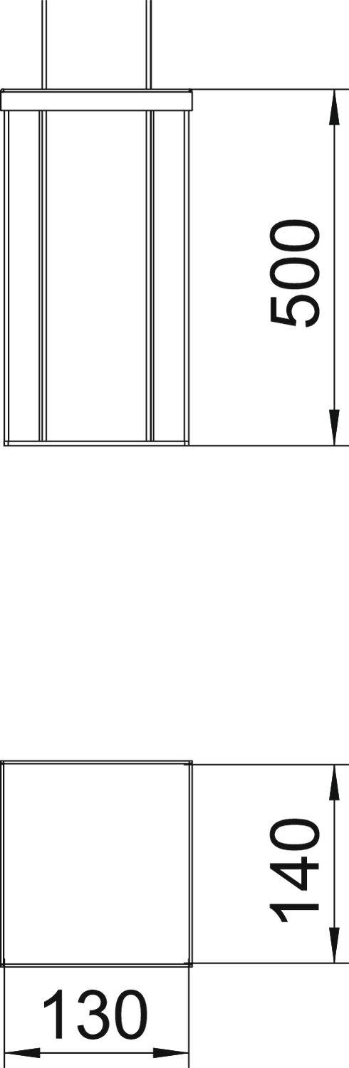 Technische Zeichnung von zwei Zylindern übereinander. Der obere Zylinder hat eine Höhe von 500 mm, der untere 140 mm und einen Durchmesser von 130 mm.