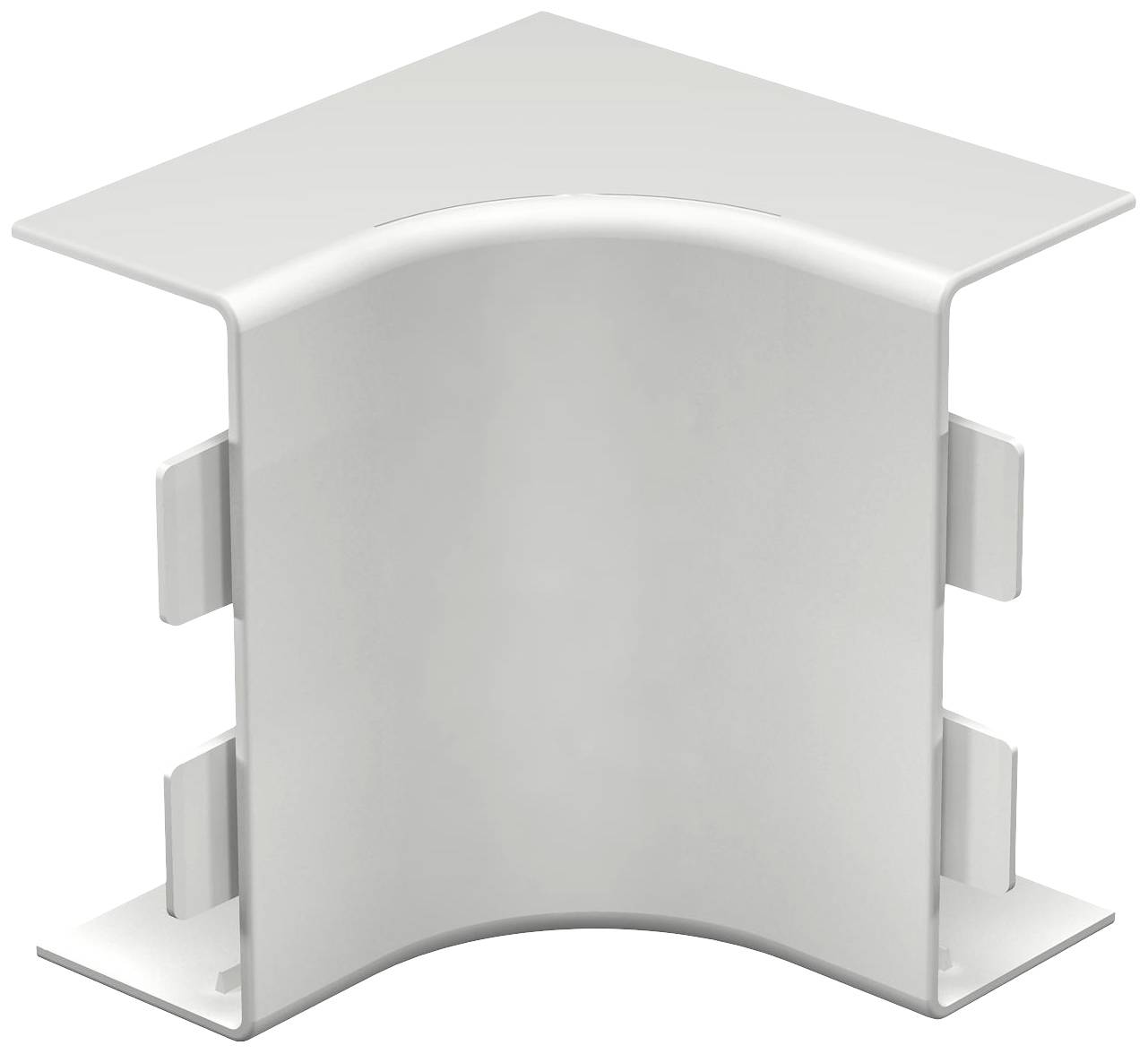 Ein rechteckiges, weißes Plastikstück mit einer gebogenen Vorderseite und flachen, abgerundeten Kanten.