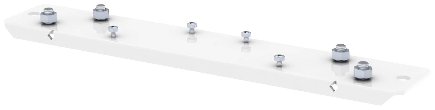 Metallische Montageplatte mit fünf Gewindebolzen, seitliche Tiefenkanten und gleichmäßige Verteilung der Bolzen auf der Oberfläche.