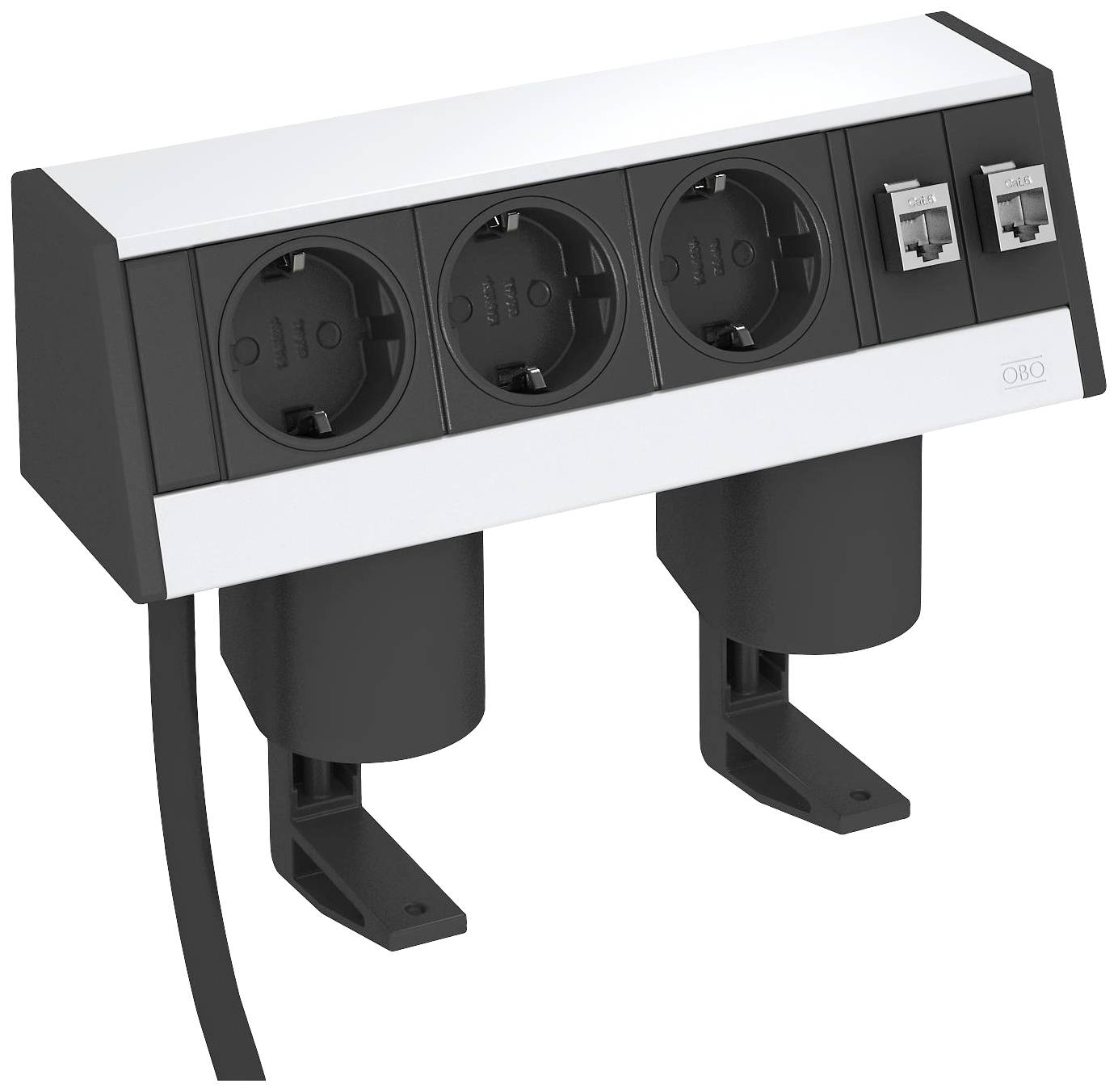 OBO Bettermann 6116942 Tischsteckdose Aluminium, Schwarz Schutzkontakt