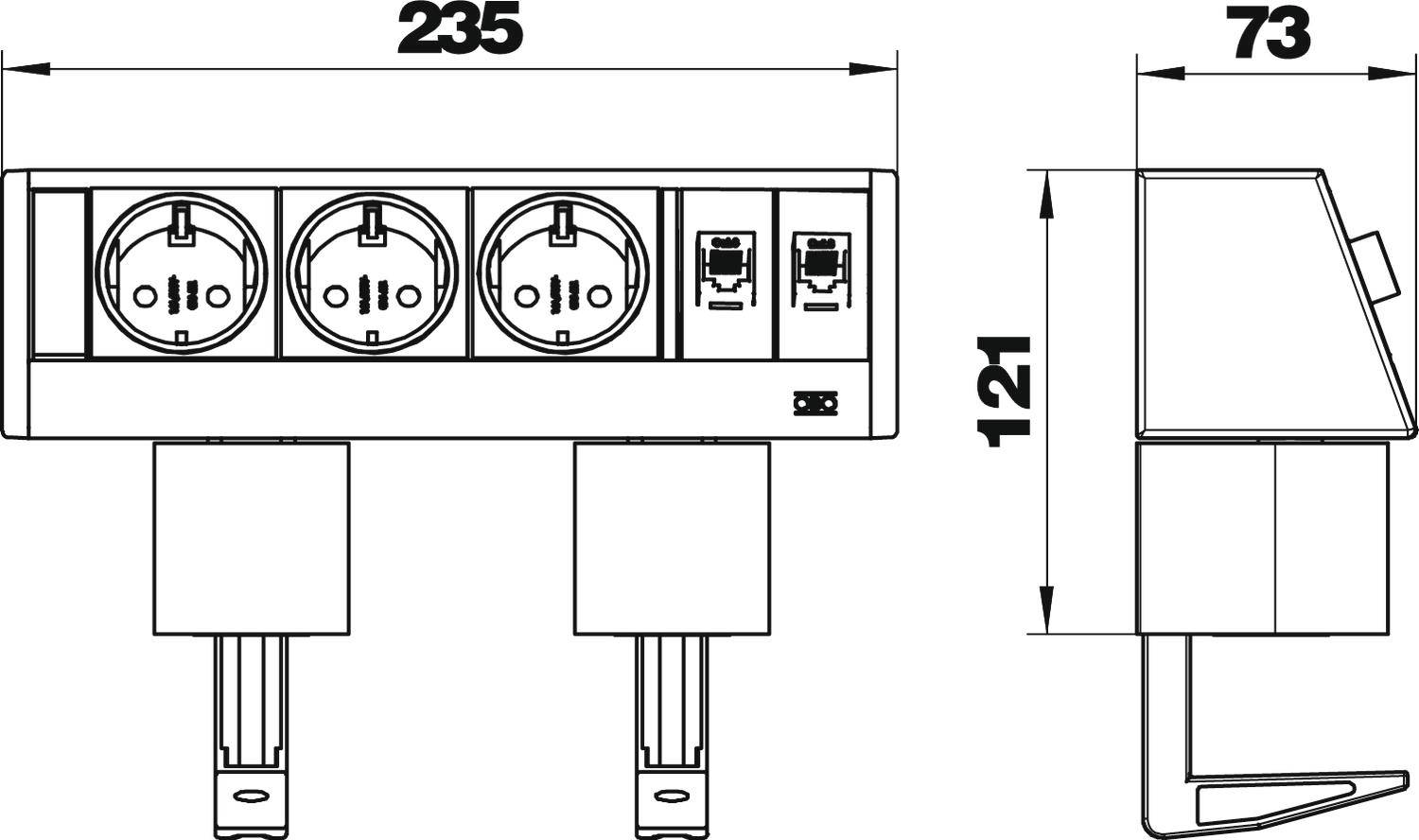 OBO Bettermann 6116942 Tischsteckdose Aluminium, Schwarz Schutzkontakt