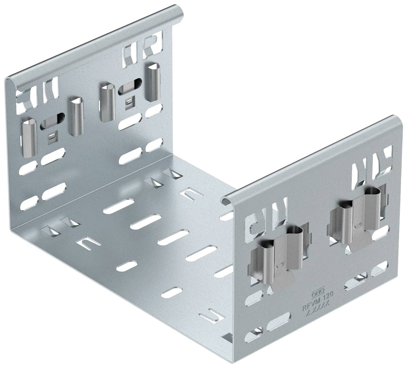 Metallene Halterung in L-Form mit perforierten Seiten und mehreren Befestigungspunkten, zur Montage von elektrischen Komponenten geeignet.