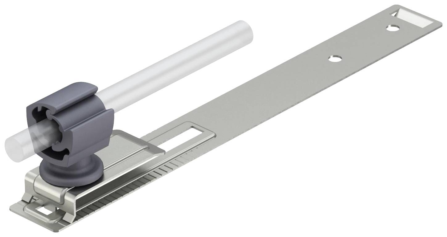 Ein silbernes Scharnier mit einem grauen mechanischen Bauteil und einem durchsichtigen Rohr, das horizontal hindurch verläuft.