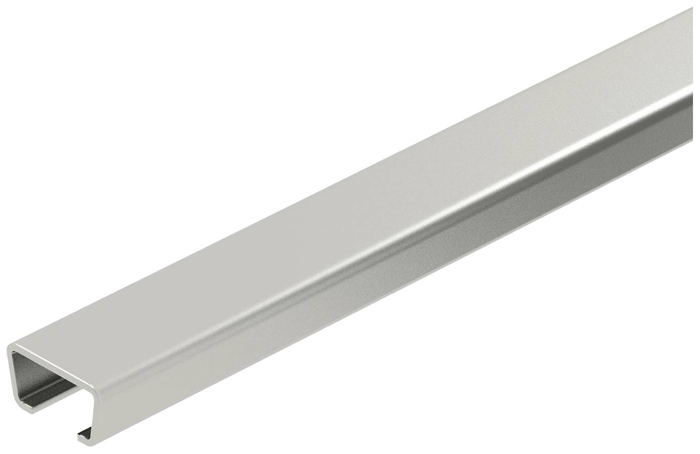 Metallschiene in U-Form, glänzend silber, mit rechteckigem Querschnitt, geeignet für Bau- und Montageanwendungen.