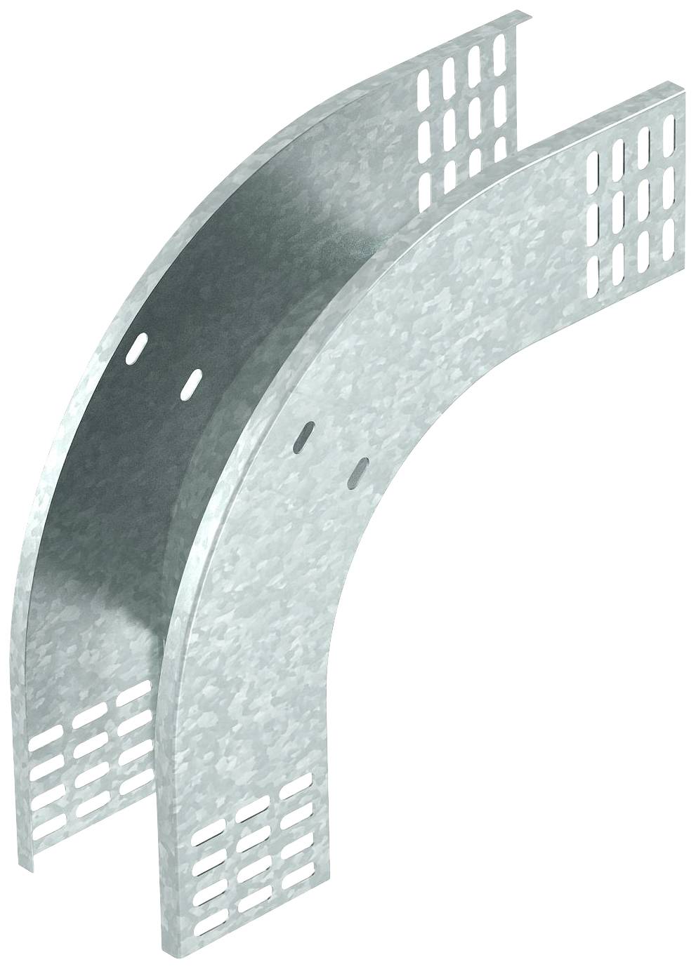 Metallene Kabelrinnenabdeckung, gewölbte Form mit gelochtem Design, zur Unterstützung und Abdeckung von Kabelsystemen in Bauprojekten.