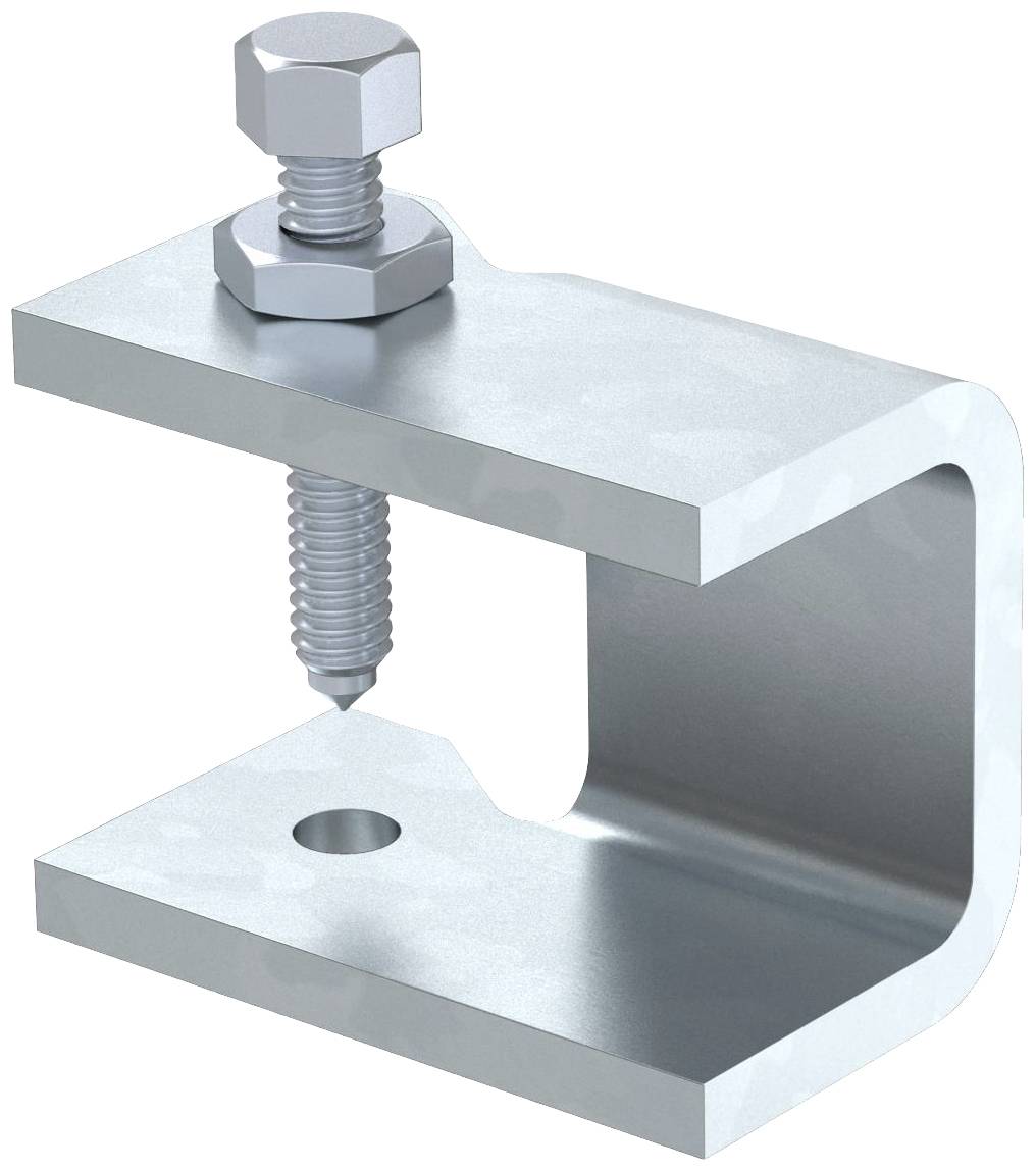 Metallwinkelhalterung mit Schraube, Seitenansicht. Schraube oben befestigt, Loch unten. Industrial Design, strukturelle Unterstützung.