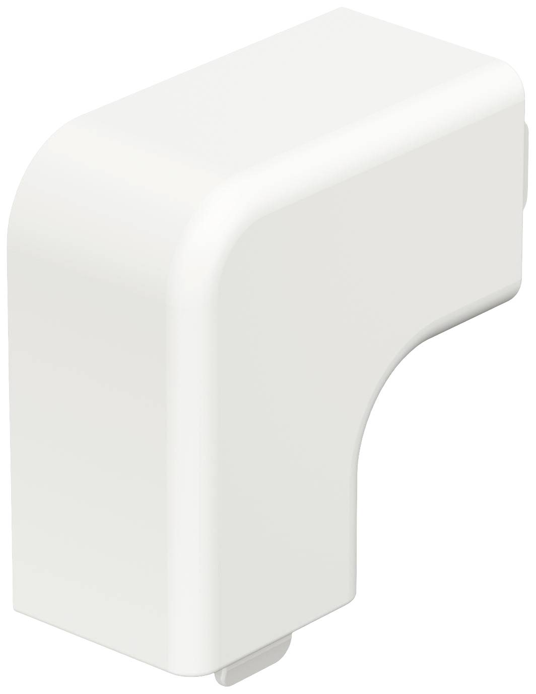 Ein weißes, abgewinkeltes Kunststoffteil, vermutlich eine abgerundete Eckabdeckung oder ein Gehäuseelement, wird dargestellt.