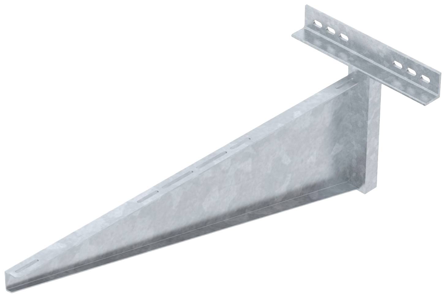 Stahlwinkel zur Befestigung: dreieckiger Metallwinkel mit Löchern zur Wand- oder Deckenmontage, rostresistent, robust gestaltet.