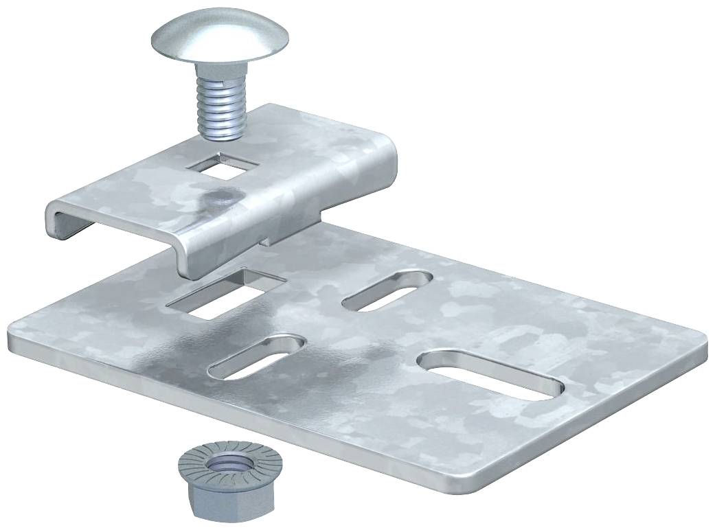 Metallhalterung mit Flügelmutter und Schraube zur Befestigung. Enthält Löcher für unterschiedliche Montagemöglichkeiten.
