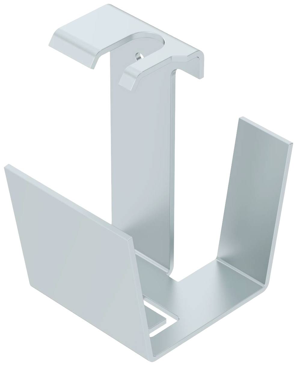 Metallhaken-Halterung, silberfarben, hat eine abgewinkelte Struktur zum Aufhängen oder Befestigen an einer Kante oder Oberfläche.