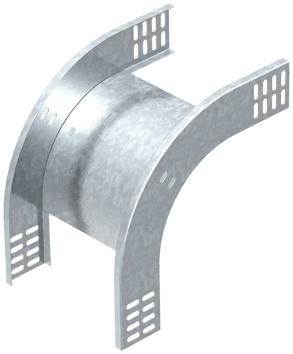 Metallisches Kabelträger-Bogenstück mit seitlichen Lüftungsschlitzen und oben abgerundetem Mittelteil.