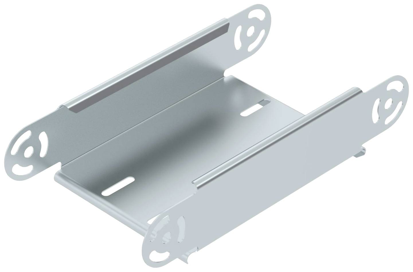 Metallwinkelhalterung mit ovalen, gestanzten Löchern an den Enden, verwendet zur Befestigung von Gegenständen an der Wand.