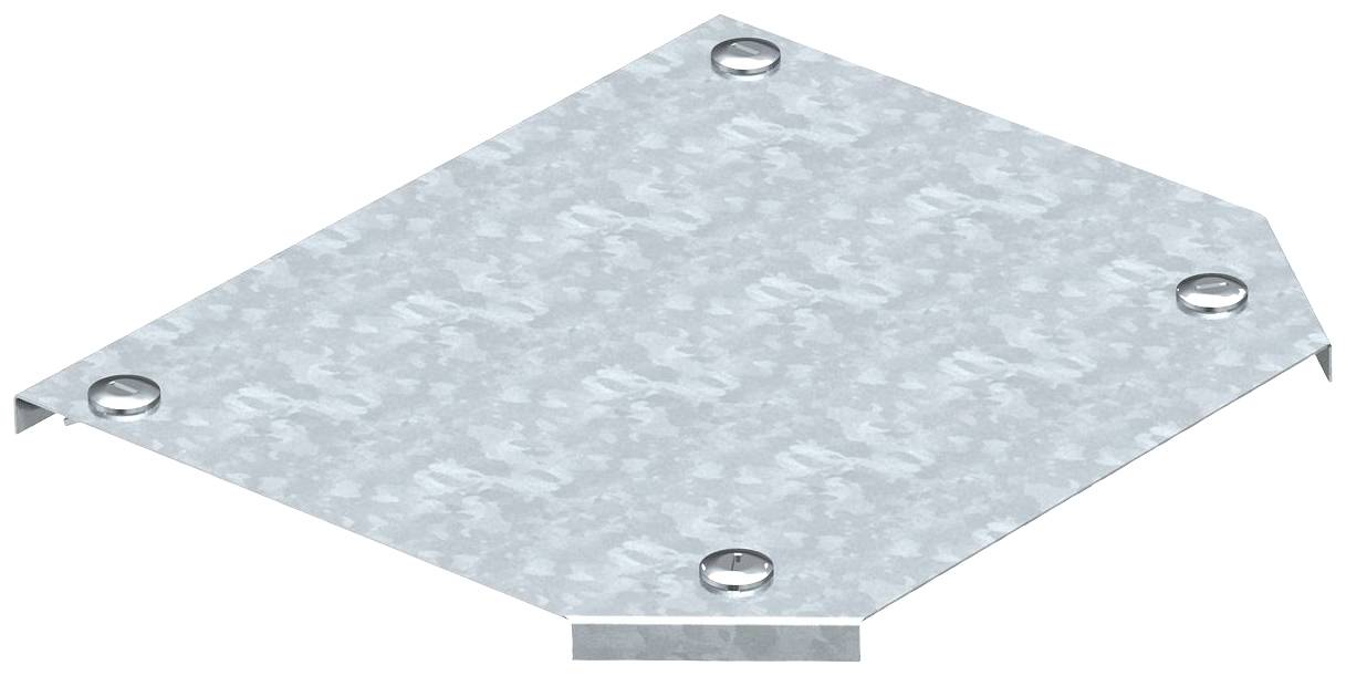 Ein trapezförmiges Metallteil mit vier sichtbaren Bolzen an den Ecken. Oberfläche weist eine gleichmäßige, graue Textur auf.