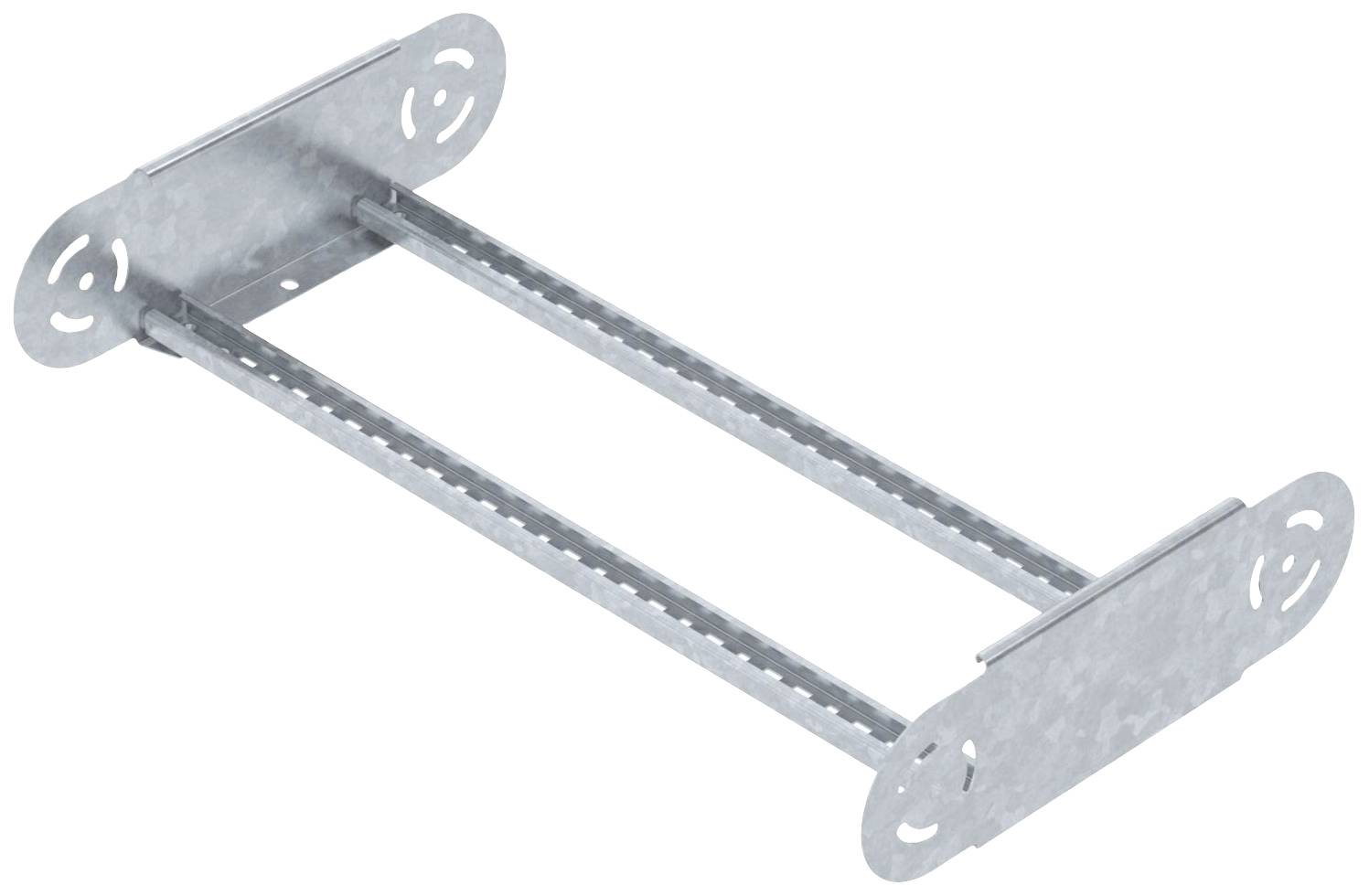 Metallstrebe mit zwei langen, parallelen Schienen und ovalen Endstücken.