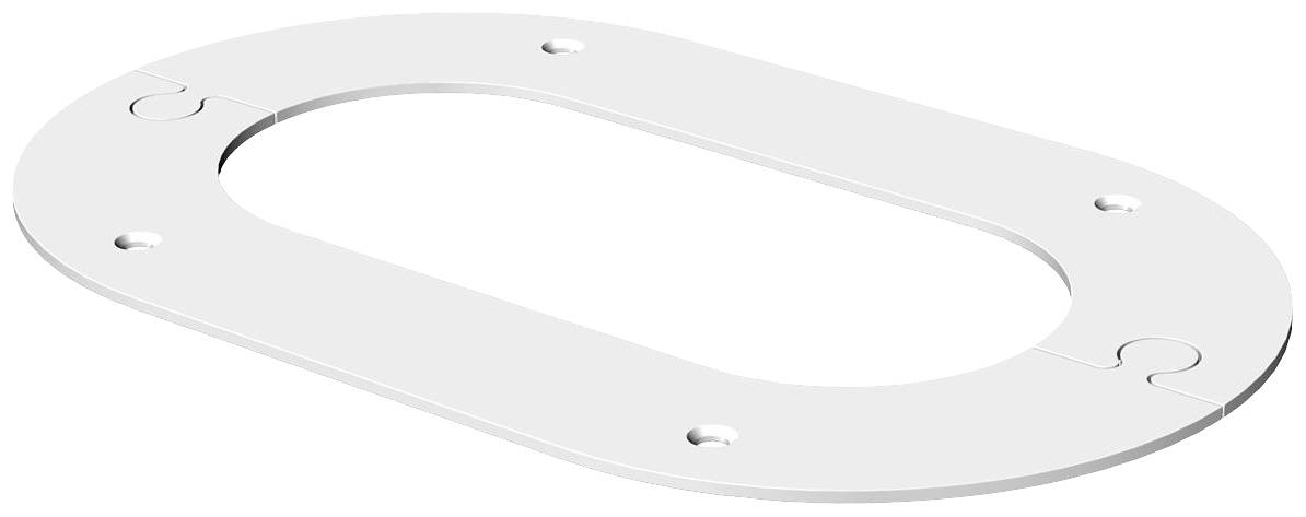 Ein ovaler, flacher Metallrahmen mit mehreren Schraubenlöchern.