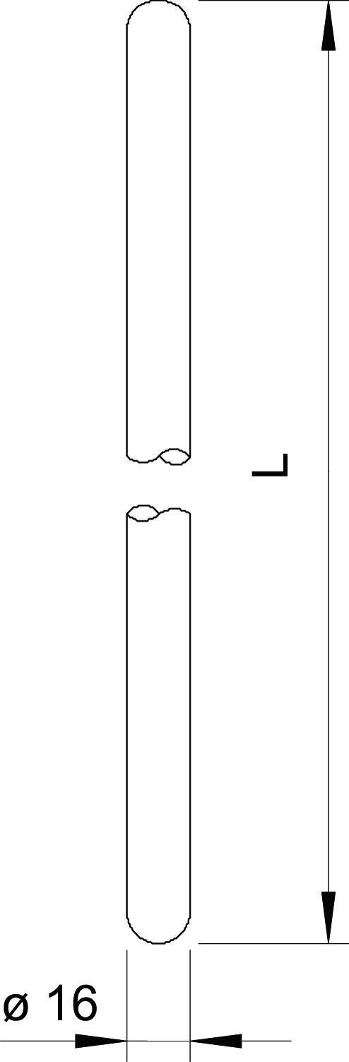 Zwei zylinderförmige Objekte, vertikal ausgerichtet, mit einem Durchmesser von 16 mm; zwischen ihnen ein vertikaler Abstand.