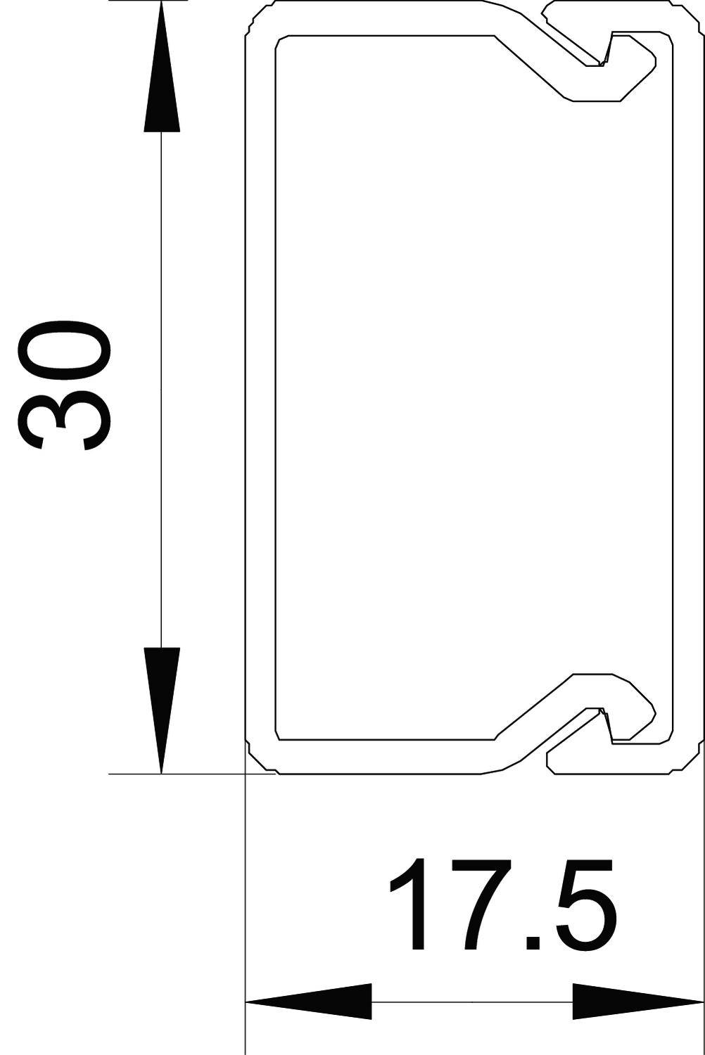 Technische Zeichnung eines rechteckigen Profils mit den Maßen 30 mm Höhe und 17,5 mm Breite.