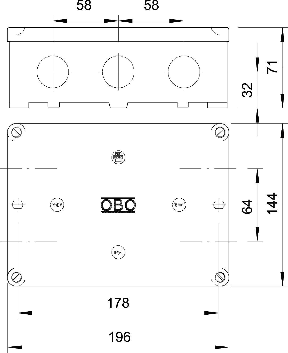 OBO Bettermann 2002507 Abzweigkasten (L x B x H) 71 x 196 x 144mm Grau IP54 1St.