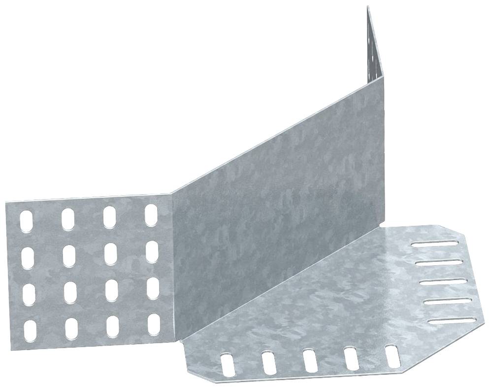 Metallwinkelhalterung mit gelochtem Design zur Befestigung. Sie besteht aus zwei Flächen, die in einem rechten Winkel verbunden sind.