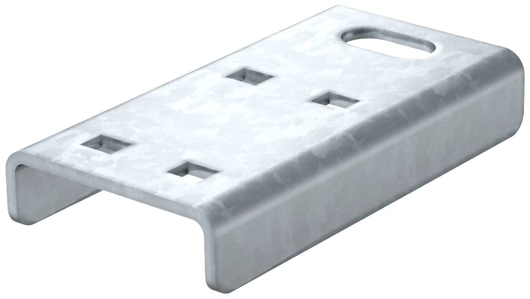 Ein rechteckiges Metallstück mit vier quadratischen Löchern und einem ovalen Griffloch oben.