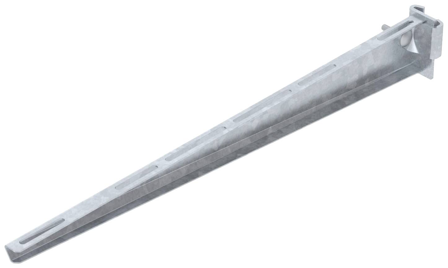 Metallträger mit Wandhalterung, abgeschrägtes Design, zur Befestigung an Wänden. Geeignet für schwere Lasten oder Konstruktionszwecke.