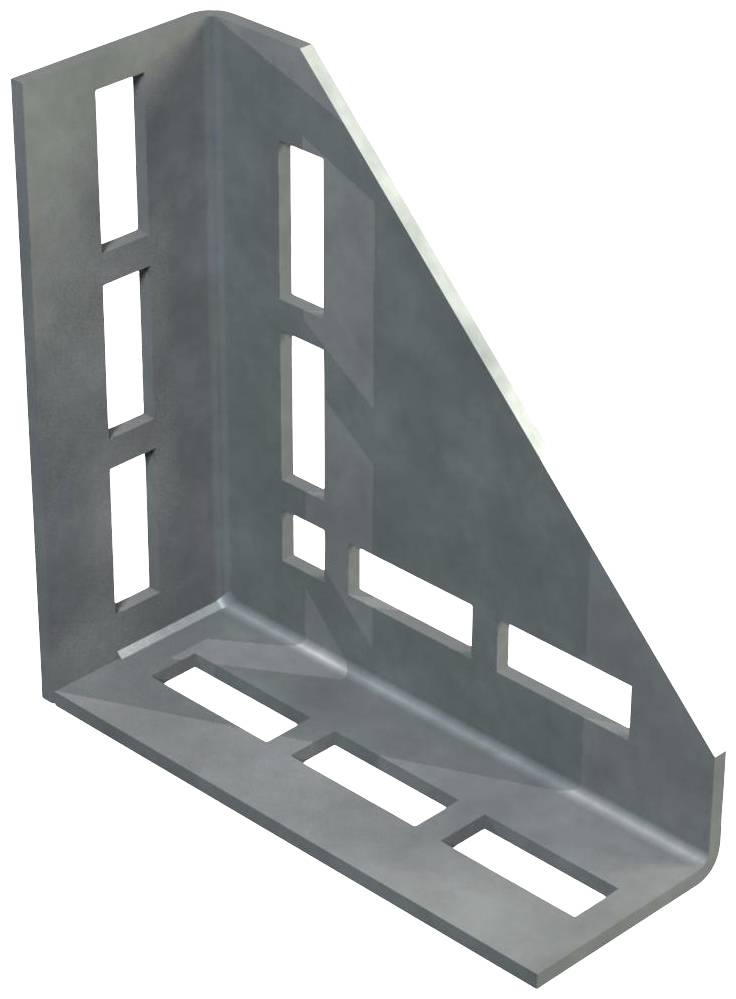Metallwinkel mit rechteckigen Ausschnitten, verwendet zur Unterstützung und Stabilisierung von Baustrukturen oder Möbeln.