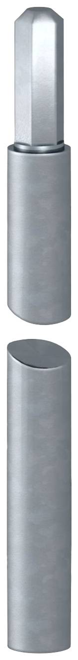 Zwei metallische zylindrische Bauteile, das obere mit einer sechseckigen Vertiefung, das untere offen an einem Ende.