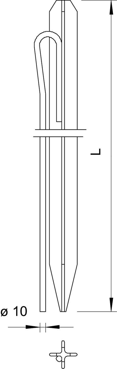 Technische Zeichnung eines Stifts mit Clip, Länge gezeigt, Durchmesser 10 mm. Seitenansicht mit Maßangaben.