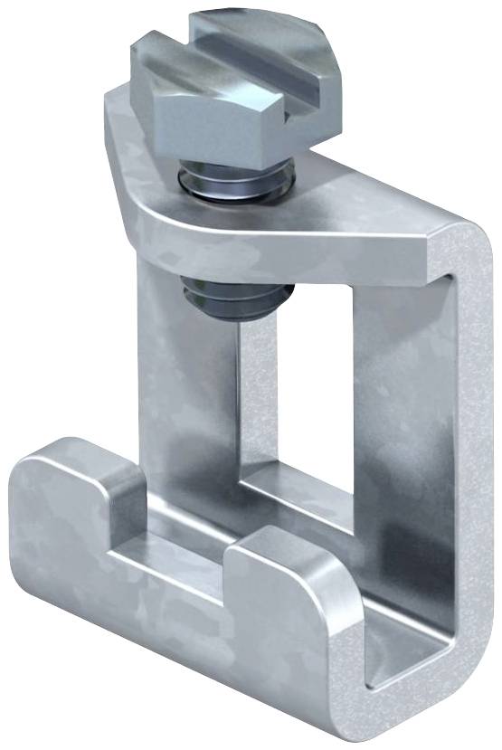 Metallklemme mit Schraube, zeigt ein L-förmiges Design, verwendet zur Befestigung von Gegenständen oder Strukturen.