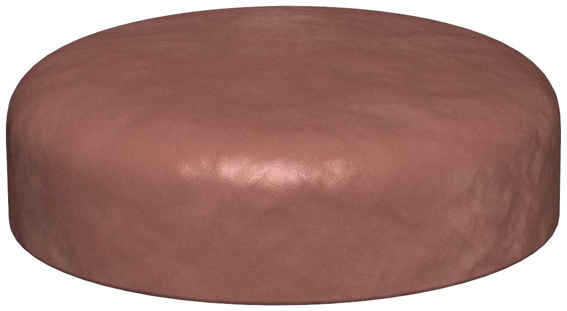 Ein runder, brauner Lederhocker mit glatter Oberfläche. Ideal für modernes Innenraumdekor.