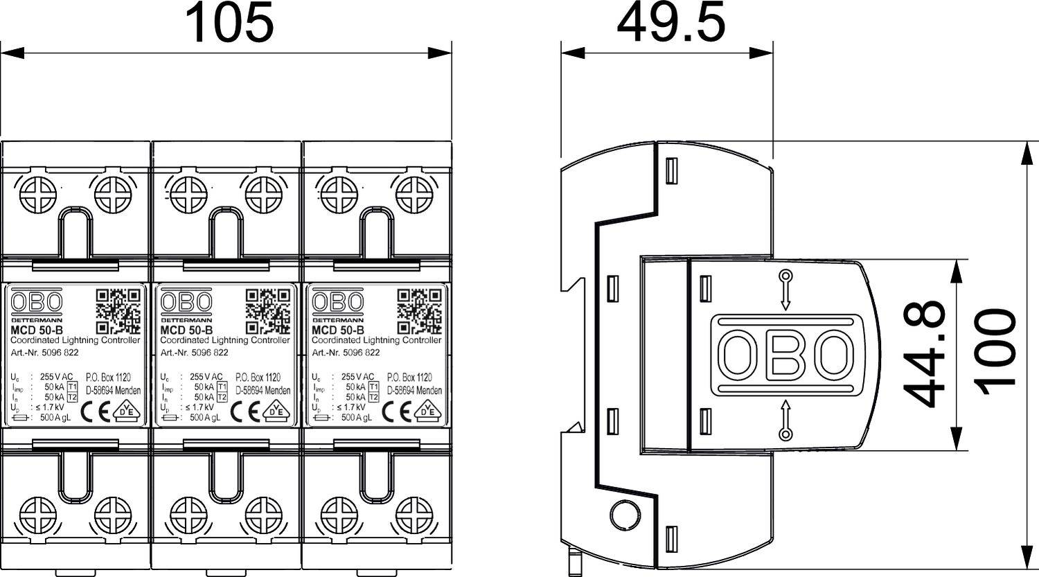 OBO Bettermann 5096877 MCD 50-B 3 Überspannungsableiter 150 kA 1St.