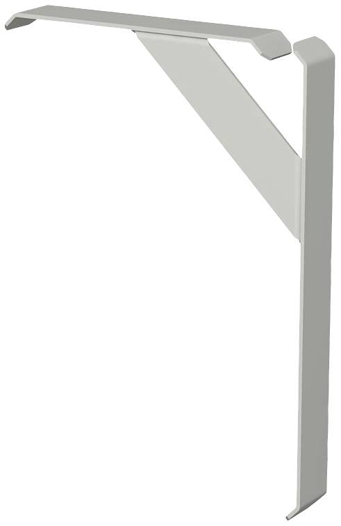 Ein einfacher, metallischer Klapphalter, der für die Wandmontage gedacht ist. Geeignet zur Unterstützung von Regalböden.