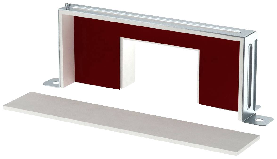 Metallrahmen mit offenem, rechteckigem Ausschnitt in der Mitte, daneben eine separate, rechteckige Abdeckung liegend.