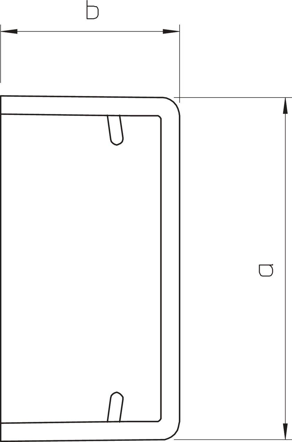 Technische Zeichnung einer rechteckigen Klammer mit Maßen b für Breite und d für Höhe gekennzeichnet in Millimetern.
