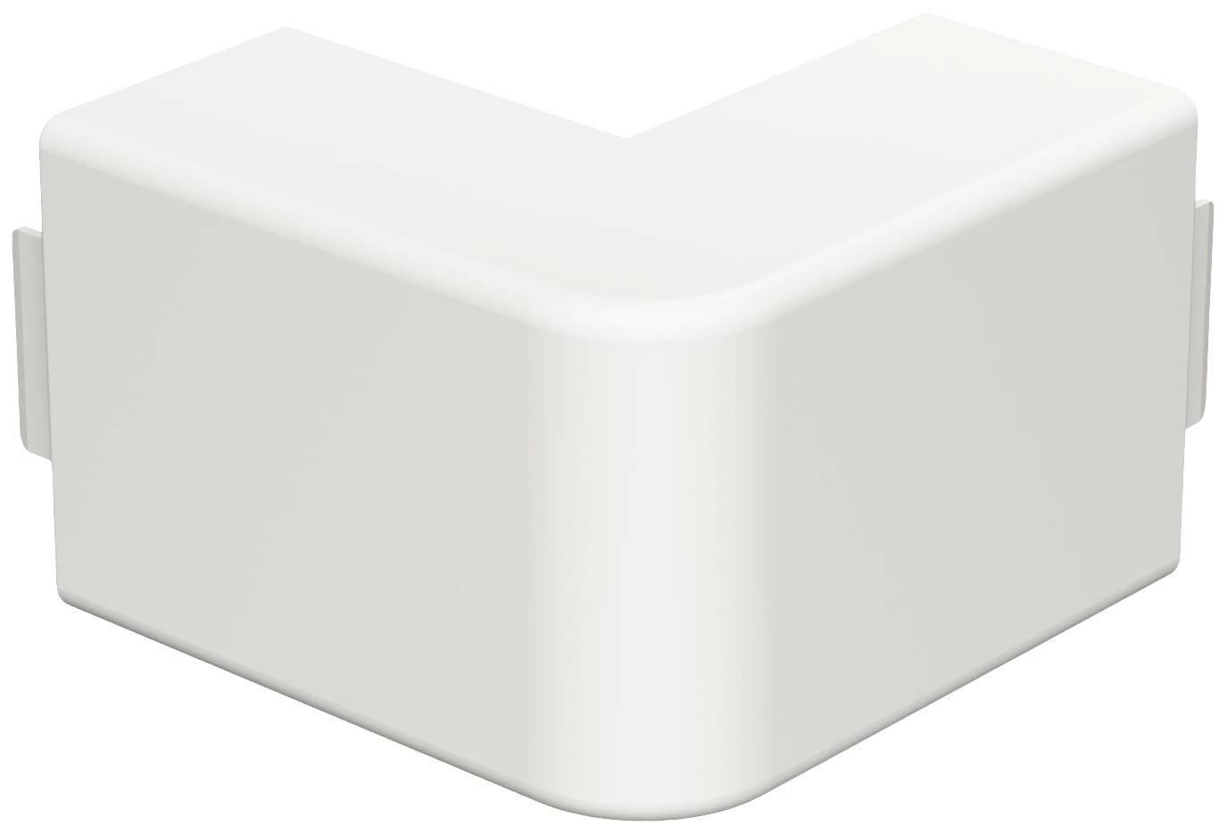 Weiße, L-förmige Eckverbindung aus Kunststoff, wahrscheinlich für Kabelabdeckung oder Möbelbau geeignet.