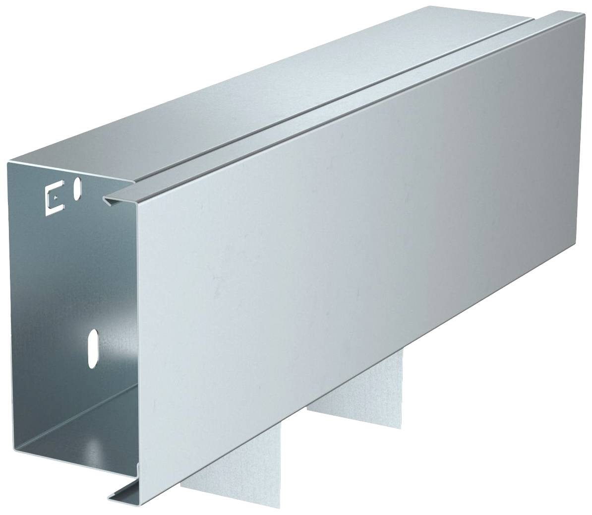 Ein rechteckiges Metallprofil mit Aussparungen auf der linken Seite, häufig verwendet in der Bauindustrie für Befestigungen.