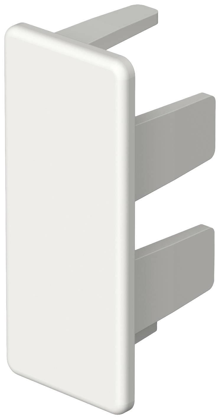 Weiße Kunststoff-Eckverbindung mit zwei langen, abgerundeten Stiften zur Stabilisierung in Möbelkonstruktionen.