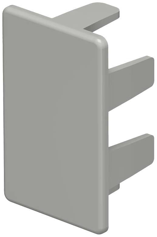 Ein rechteckiges graues Abdeckkappen-Teil aus Kunststoff mit vier kurzen Befestigungselementen auf der Rückseite.