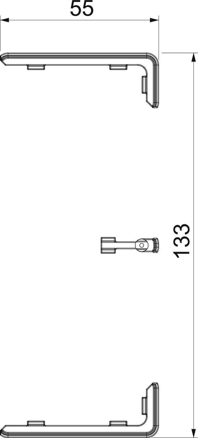 Technische Zeichnung eines rechteckigen Teils. Die Maße sind 55 mm Breite und 133 mm Höhe.