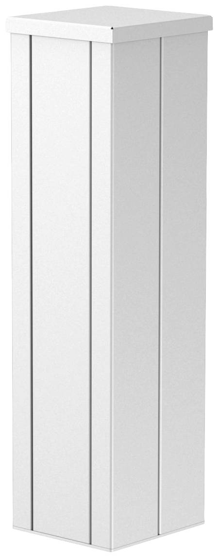 Weiße, rechteckige Säule mit geraden Linien und glatter Oberfläche, geeignet für moderne Innen- oder Außeneinrichtungen.
