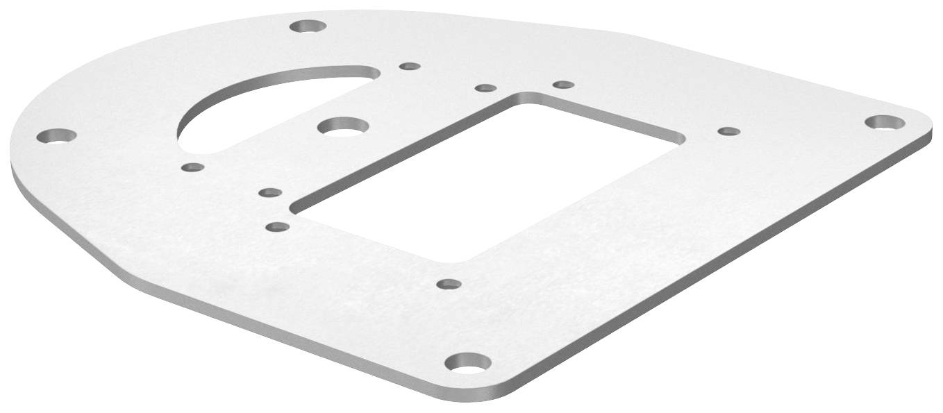 Rechteckige, flache Metallplatte mit mehreren Bohrungen.