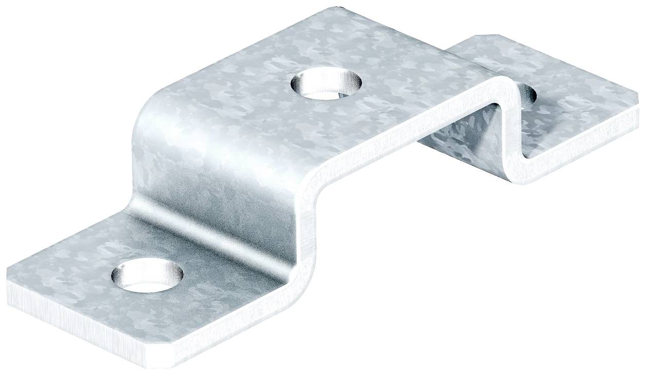 Metallwinkel mit zwei Löchern für Schrauben, verwendet zur Befestigung von Objekten an Oberflächen. Silberne, verzinkte Oberfläche.