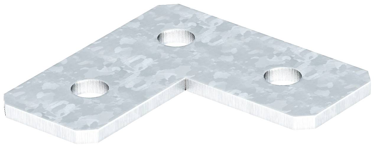 Metallwinkel mit drei Bohrungen, die symmetrisch entlang der Metallfläche verteilt sind. Verwendet für stabile Verbindungen.