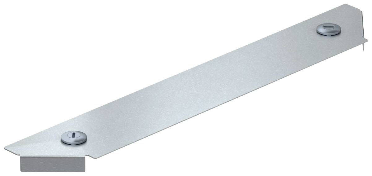 Metallstreifen mit zwei Schraubenlöchern, möglicherweise als Befestigungselement oder Montageplatte verwendet.