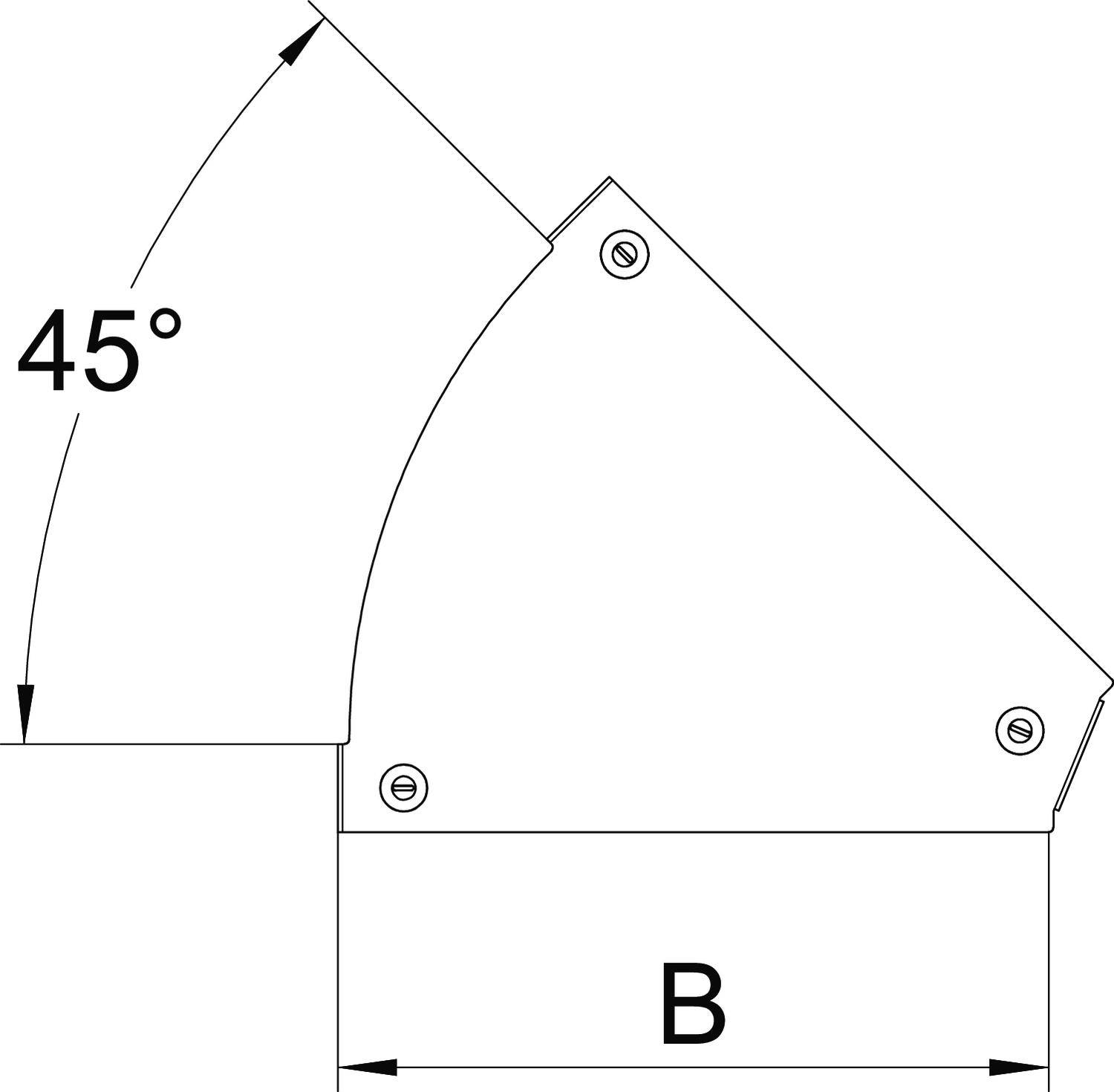 Technische Zeichnung eines 45°-Winkels mit einem markierten Abschnitt 'B'.