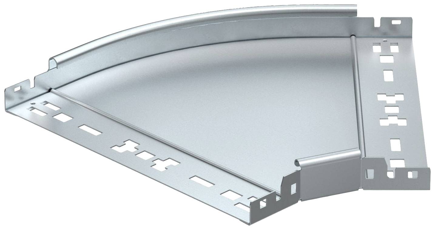 Ein gebogener, metallischer Kabelkanal, der zur Führung von Kabeln in einem 90-Grad-Winkel verwendet wird.