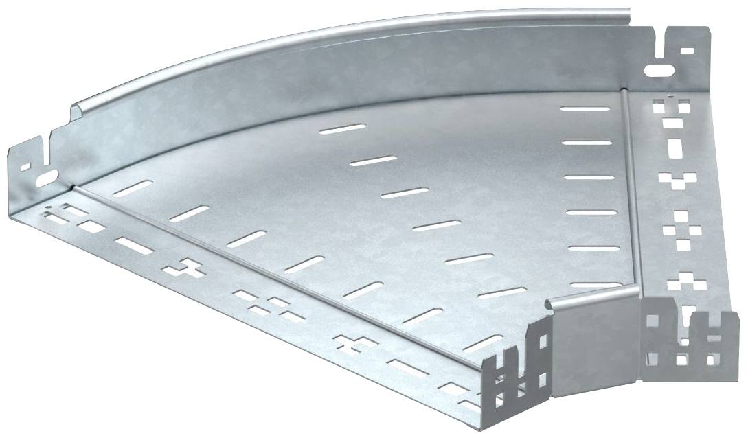 Metallelement eines Kabelträgersystems, das für die Verlegung von Kabeln in einem abgewinkelten Verlauf verwendet wird.